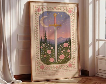 You do not fear. You do not falter. You do not yield Print, Fantasy Wall Art, Girly Book Lover Gift, Sword Art, Book Quote, Pink Print