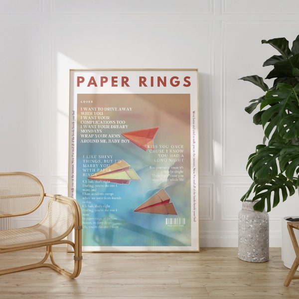 Paper Rings, lover album merch, Lyric Poster, wall art, Merch Print poster,  dorm room,  bedroom