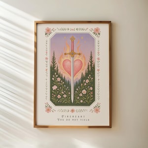 Impresión TOG - Arte de la Espada de Corazón de Fuego, Póster de pared de fantasía literaria, Regalo para amantes de los libros, Cita inspiradora: No te rindas, Arte de merchandising de lectura