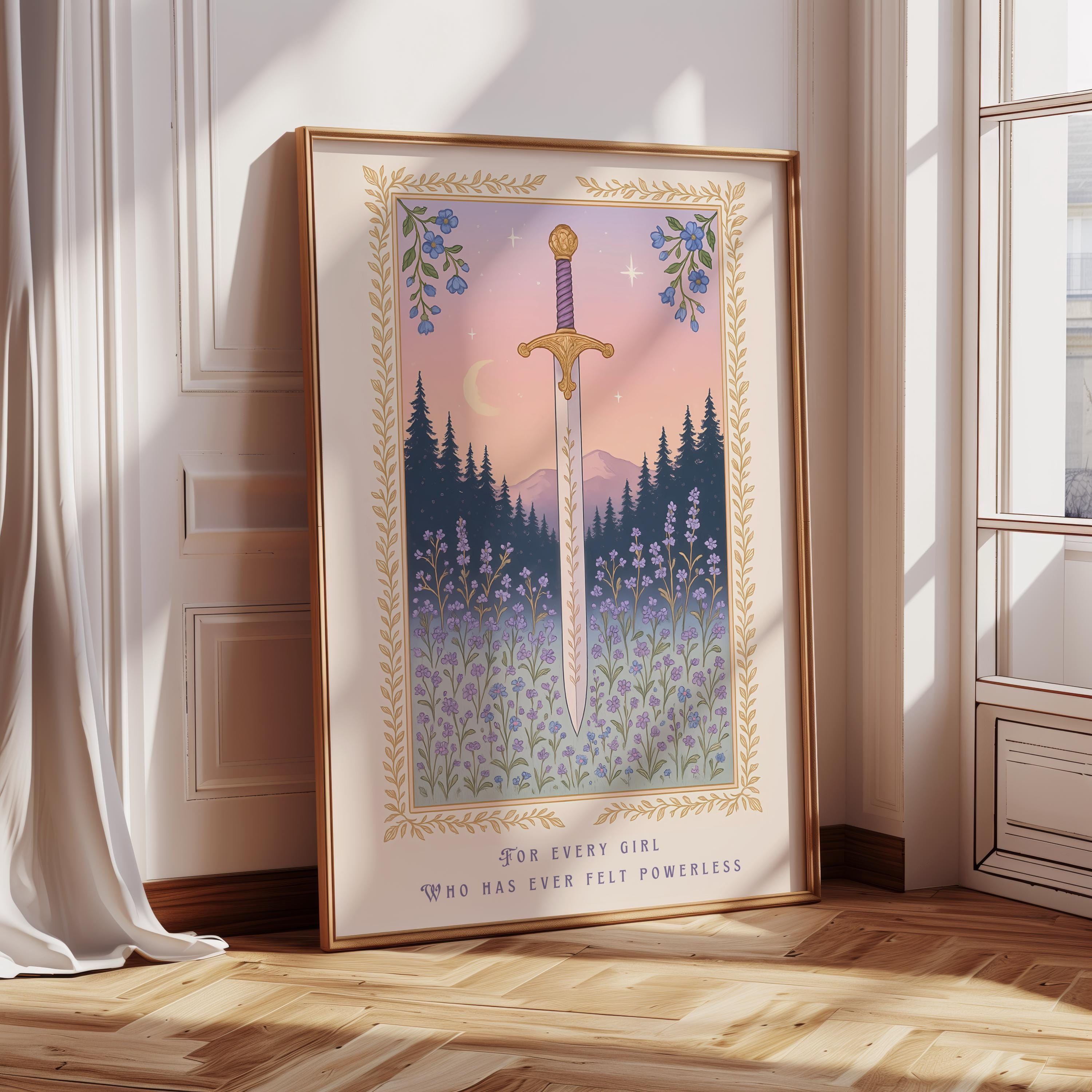 Machteloze print, fantasy schoolse kunst, girly boekenliefhebber cadeau, zwaardkunst, voor elk meisje dat zich ooit machteloos heeft gevoeld, boekcitaat, fysieke kunst