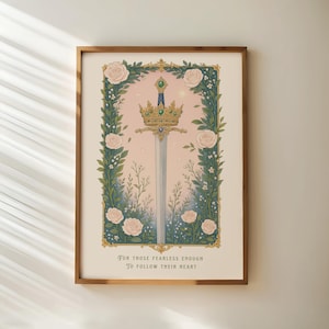 Bezstrachliwy wydruk, Fantastyczna sztuka ścienna, Prezent dla miłośniczki książek, Sztuka korony, Dla tych, którzy są na tyle odważni, by podążać za głosem serca, Cytat z książki, Bezsilny
