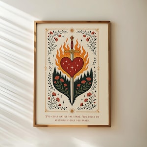 TOG Print - Fireheart Sword Art, Fantasy Bookish Wall Print, Prezent dla miłośnika książek, Inspirujący cytat: Możesz wstrząsnąć gwiazdami, Czytanie towarów