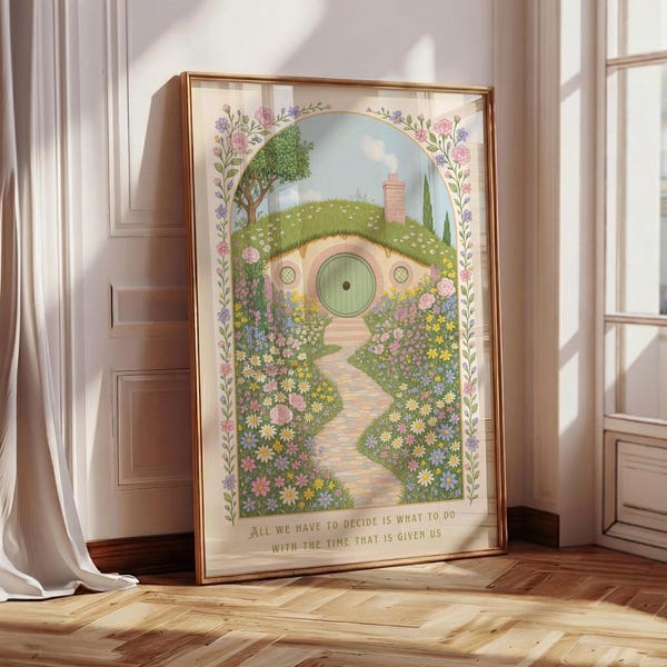 All We Have to Decide Quote Print, Fantasy Wall Art, The Shire-Inspired Wall Art, Hobbit Home Décor, Book Lover Gift, Gandalf Fantasy Quote