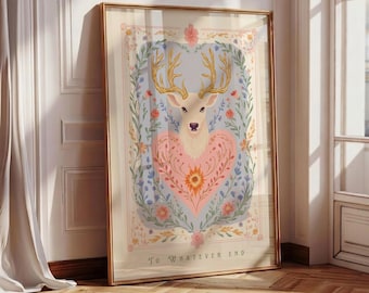 Fireheart Stag Art, Fantasy Bookish Wall Poster, Book Lover Gift, Inspirational Book Quote: To Whatever End, Reading Merch Art