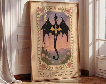 I am the sky and the storm Print, Dragon Poster, Fantasy Bookish Art, Girly Wall Art, Book Lover, Romantasy Art, Girly Wall Art