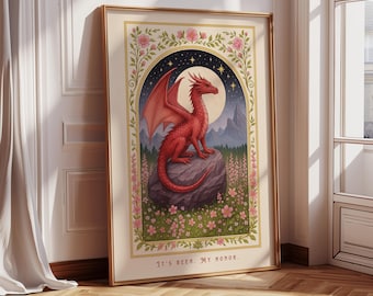 It's Been My Honor, Fourth Wing Print, Fantasy Bookish Wall Art, Girly Book Lover Gift, Dragon Art, Book Quote Art, Red Deigh Dragon