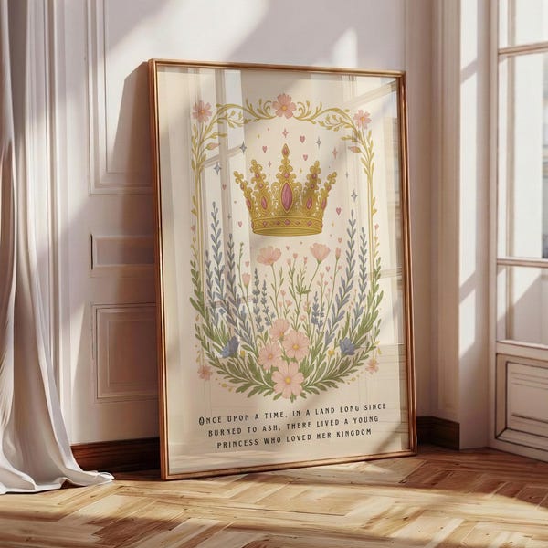 Once Upon a Time TOG Print, Bookish Wall Art, Fantasy Book Quote, Floral Crown Art, Book Lover Gift, Fantasy Book Poster, Girly Book Art
