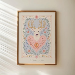 TOG Print - Fireheart Stag Art, Fantasy Bookish Wall Poster, Prezent dla Miłośnika Książek, Inspirujący Cytat z Książki: Do Jakiegokolwiek Celu, Sztuka Czytania Towarów
