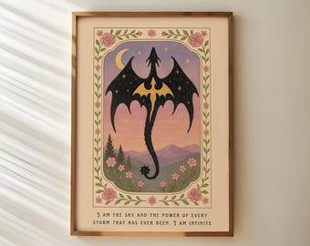 Fourth Wing Print, Dragon Poster, Fantasy Bookish Art, Girly Wall Art, Book Lover, Romantasy Art, I am the sky and the power of every storm