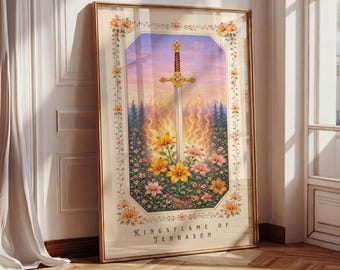 Kingsflame TOG Print, Bookish Wall Art, Fantasy Book Art, Floral Sword Art, Book Lover Gift, Fantasy Book Poster, Girly Book Art, Flower Art