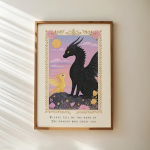 Czwarty Skrzydło Druk, Fantasy Bookish Wall Art, Prezent dla Miłośnika Książek, Sztuka Smoka, Cytat z Książki, Proszę, powiedz mi imię smoka, który cię wybrał
