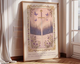 Quicksilver Print, Bookish Art, Girly Book Lover Gift, Sword Art, For those who live their nightmares, So that others may have their dreams