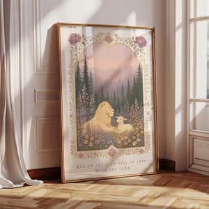 Twilight Meadow Print, Bookish Wall Art, Book Readers, Purple Floral Poster, Book Lover, Girly Book Art, The Lion fell in love with the Lamb image 1