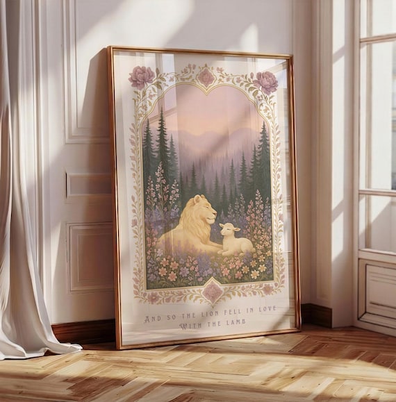Twilight Meadow Print, Bookish Wall Art, Book Readers, Purple Floral Poster, Book Lover, Girly Book Art, The Lion fell in love with the Lamb