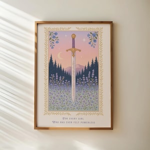 Bezsilny wydruk, Fantasy Bookish Art, Dziewczęcy prezent dla miłośniczki książek, Sword Art, Dla każdej dziewczyny, która kiedykolwiek czuła się bezsilna, Cytat z książki, Sztuka fizyczna