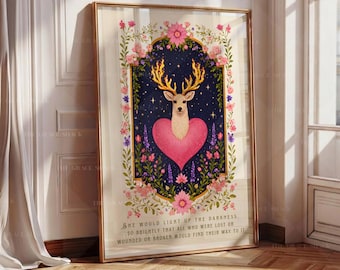 She Would Light Up the Darkness Quote, Fireheart Stag Art, TOG Inspired, Fantasy Book Decor, Inspirational Book Quote, Reading Merch Art