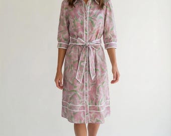Tencel Cotton Midi Shirt Dress - Belted, Short Sleeve