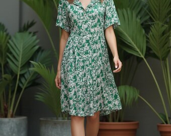 Vestido de algodón de manga corta con botones para mujer