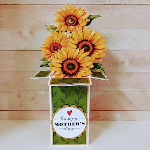 Carte de fête des mères heureuse, carte tournesol fête des mères, carte de joyeux anniversaire, carte d'anniversaire tournesols, carte de voeux pop-up boîte 3D faite main