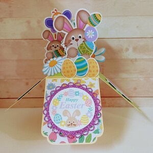 Carte boîte de Joyeuses Pâques, carte de lapin, carte pop-up, carte 3D de lapin de Pâques, carte de voeux pop-up boîte 3D faite main