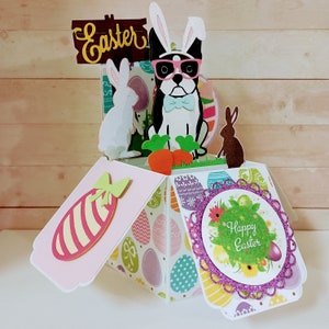 Carte de Pâques, carte du Boston Terrier, boîte, carte de Pâques 3D du Boston Terrier, carte de voeux pop-up boîte 3D faite main
