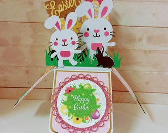 Easter Card, Bunny Card, Box Card, Easter Bunny 3D Card, Handmade 3D Box Pop Up Greeting Card
