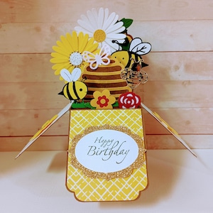 Carte de joyeux anniversaire, carte boîte abeille, carte de voeux pop-up boîte 3D faite main, carte boîte abeille fait main, carte abeille pop-up 3D