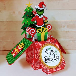 Grinch Birthday Card: Handmade 3D Pop Up Box Card