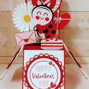 Carte de Saint-Valentin, carte coccinelle de la Saint-Valentin, carte coccinelle, carte boîte, carte faite main, carte de voeux 3D pop-up