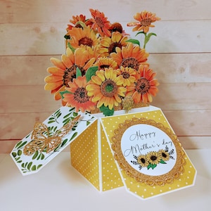 Carte de joyeux anniversaire fleurs, carte tournesol pour mère heureuse, carte d'anniversaire tournesols, carte de voeux pop-up boîte 3D faite main
