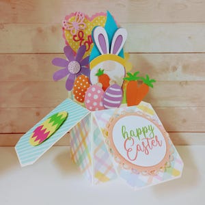 Carte de Pâques, carte de lapin de Pâques, carte de boîte, carte 3D de nain de lapin de Pâques, carte de voeux pop-up de boîte 3D faite main
