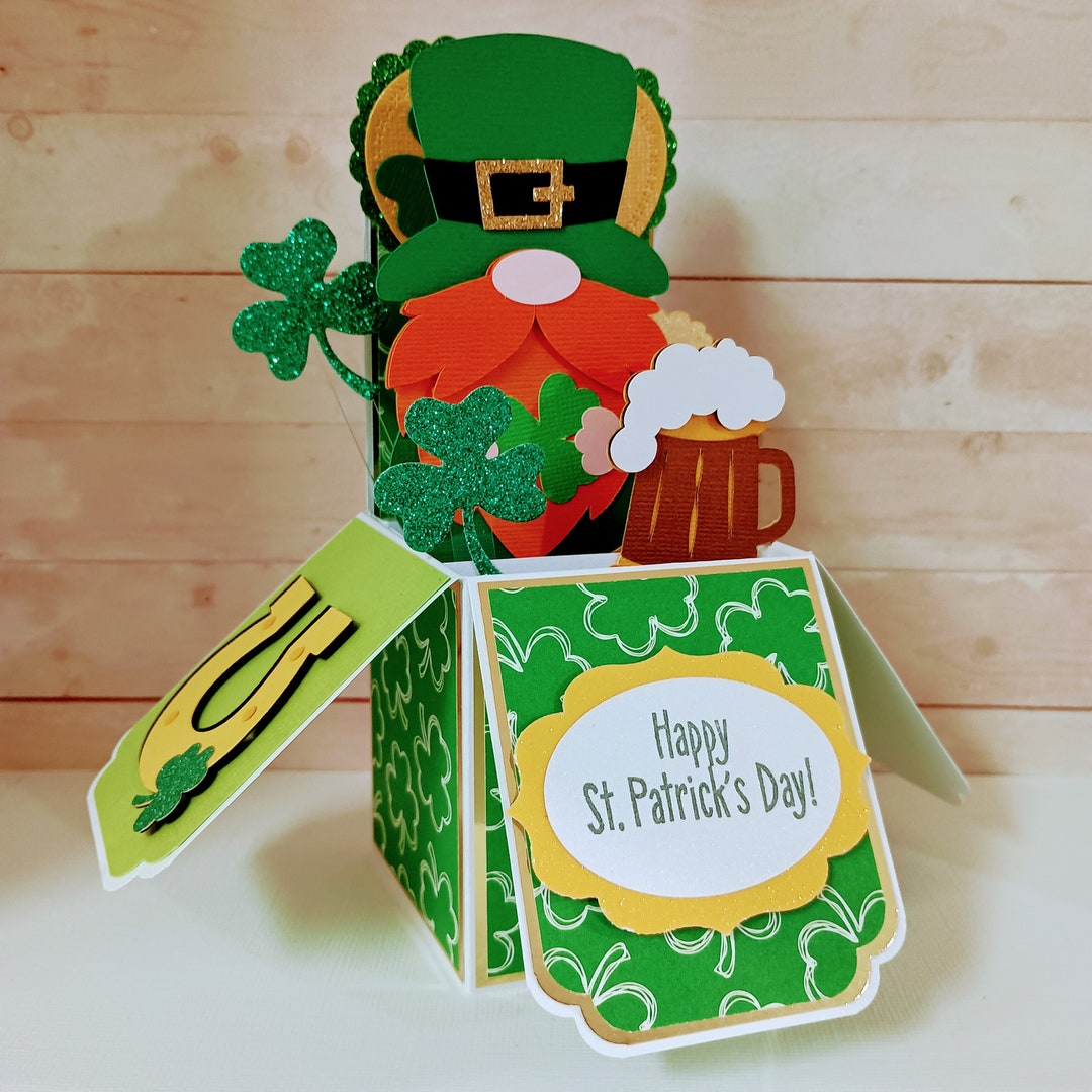 St. Patrick's Day Card, Leprechaun Gnome Box Card, Gnome Card ...