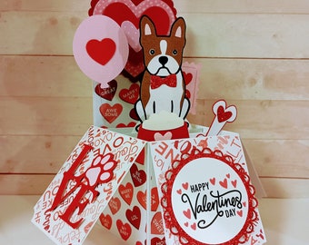 Valentine's Day Card, Boston Terrier Card, Box Card, Saint Valentine's Card, Handmade 3D Box Pop Up Greeting Card