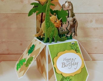 Happy Birthday Card, Dinosaur Card, Happy Birthday Dinosaur Card, 3D Box Dinosaur Card, Handmade 3D Box Pop Up Greeting Card, Box Card