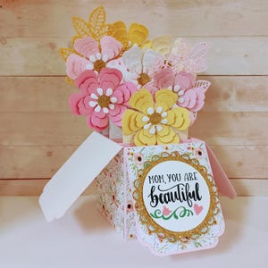 Happy Mother&#39;s Day Card, Mother&#39;s Day Flowers Card, Happy Birthday Card, Flowers Birthday Card, Handmade 3D Box Pop Up Greeting Card