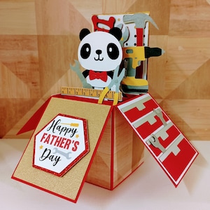 Carte fête des pères, carte pop-up fête des pères panda, pandas, carte de voeux pop-up boîte 3D faite main, carte boîte fête des pères