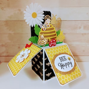 Happy Birthday Card, Bee Box Card, Handmade 3D Box Pop Up greeting card, Handmade Bee Box Card, 3D Pop Up Bee Card