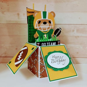 Carte de joyeux anniversaire, carte ours de football, carte boîte 3D, carte de football américain, carte de voeux pop-up boîte 3D faite main