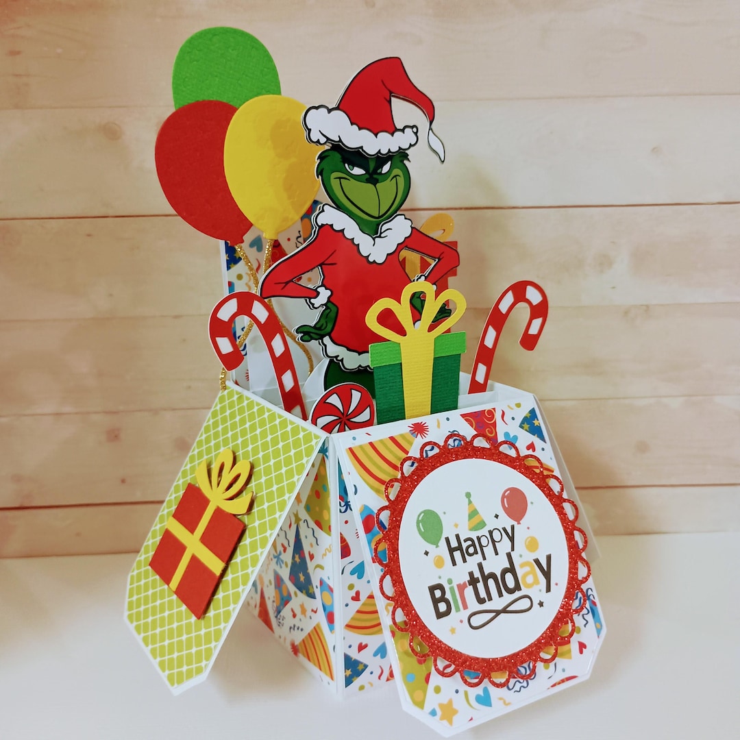 The Grinch Birthday Card: Handmade 3D Pop Up Box Card