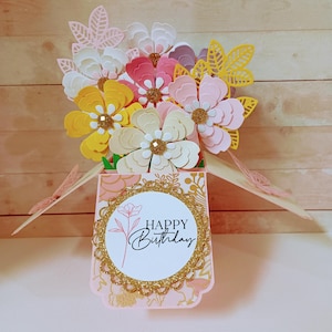 Happy Birthday Card, Happy Birthday Flowers Card, Birthday Box Card, Flowers Pop Up Birthday Card, Handmade 3D Box Pop Up Greeting Card