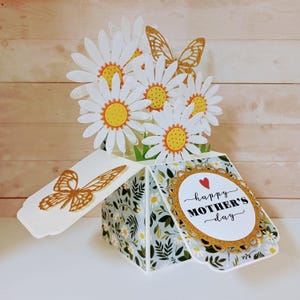 Carte de fête des mères heureuse, carte marguerite faite main, carte marguerite de bonne fête des mères, carte d'anniversaire pop-up, carte de voeux pop-up boîte 3D faite main