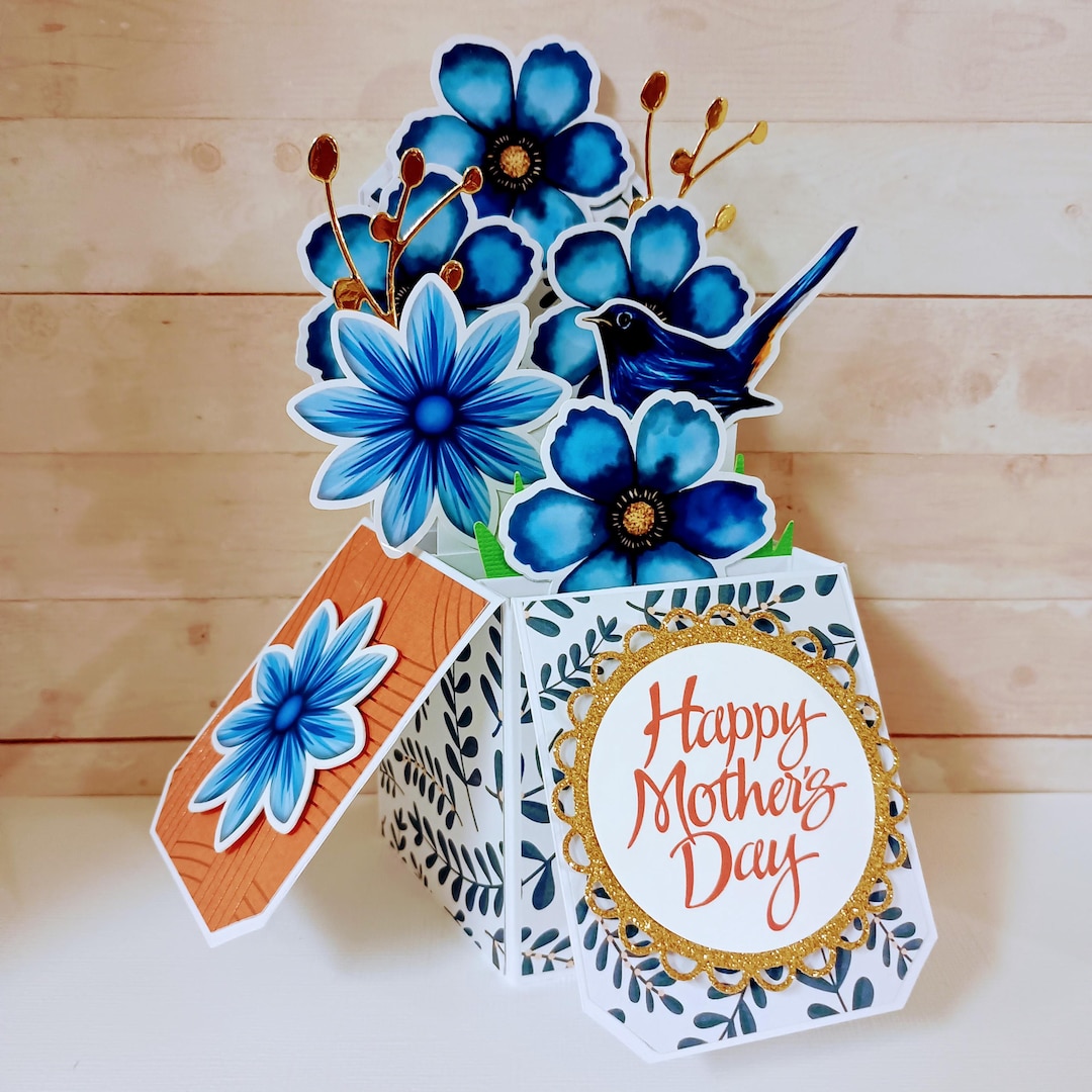 Blue Flowers Handmade 3D Pop up Card: Mother's Day & Birthday - Etsy