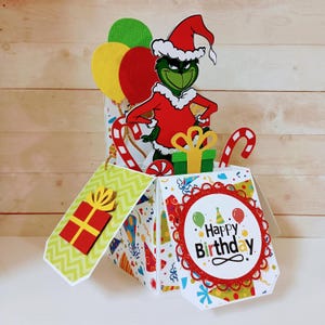 Carte de joyeux anniversaire, Carte d'anniversaire Le Grinch, Carte de voeux pop-up boîte 3D faite main Le Grinch, Carte boîte de Noël Le Grinch a volé