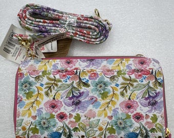 New Buxton Women's Ultimate Organizer Wallet Crossbody RFID Shield Flowers 7x4”