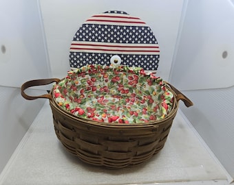 Longaberger 10"×4" Darning Basket Set 1983 With Lid Liner Protector Vintage