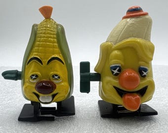 Pair Vintage MARX 1967 Barnaby Banana & Corkie Corn Walking Wind-up *READ*