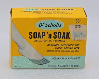 Vintage 1967 Dr Scholls Soap'n Soak Foot Bath Formula 4 of 5 Packets #2615 USA