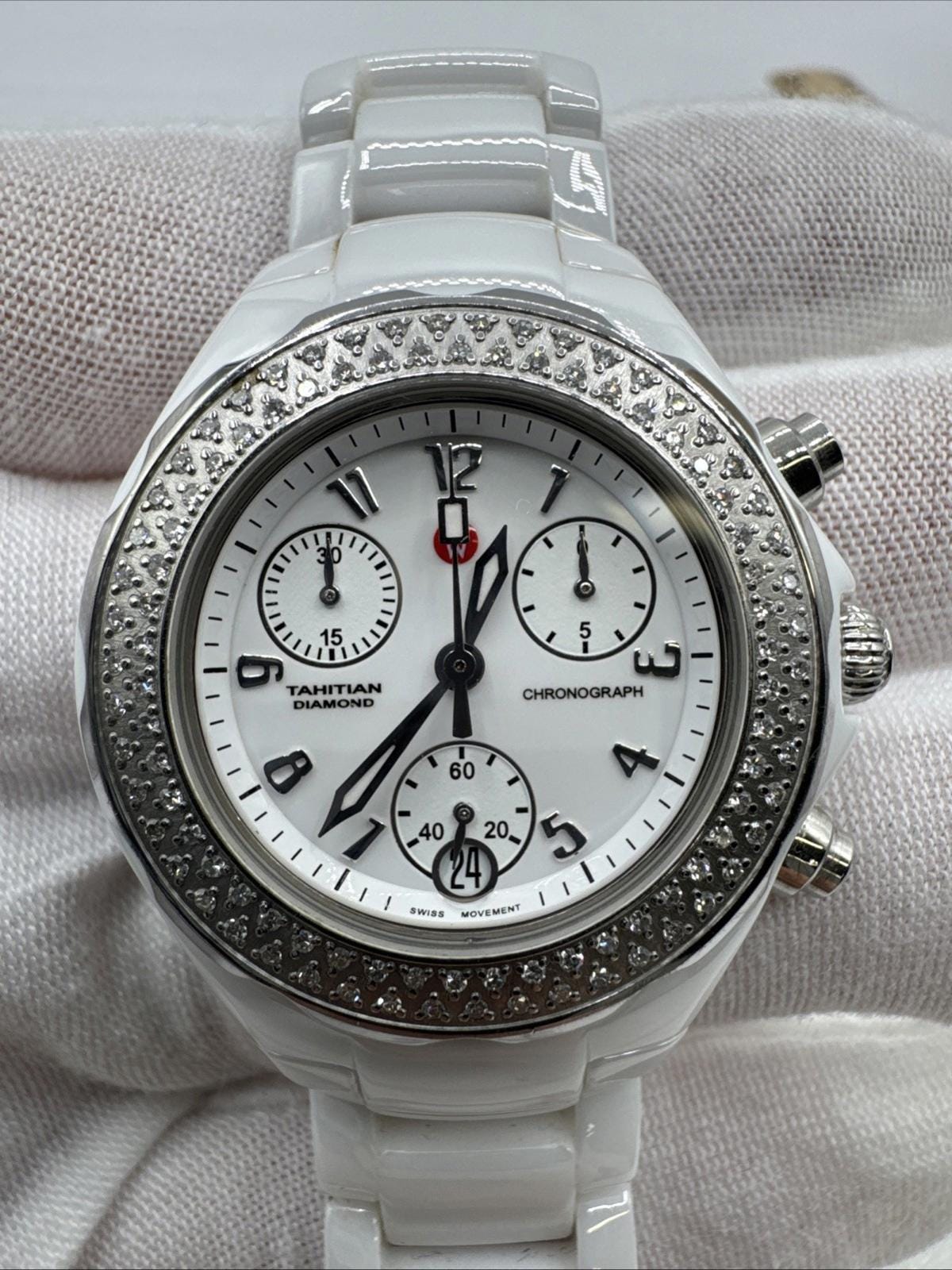Michele Stain/steel Tahitian Diamond Ceramic Watch MWW12A000001