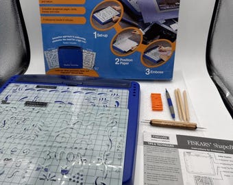 Fiskars ShapeBoss Ultimate Embossing System Card Making Tray And 2 Stencil Sets
