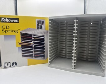 Vintage 1999 Fellowes CD Spring Loaded Storage Stand Tower 30-48 Disc Capacity